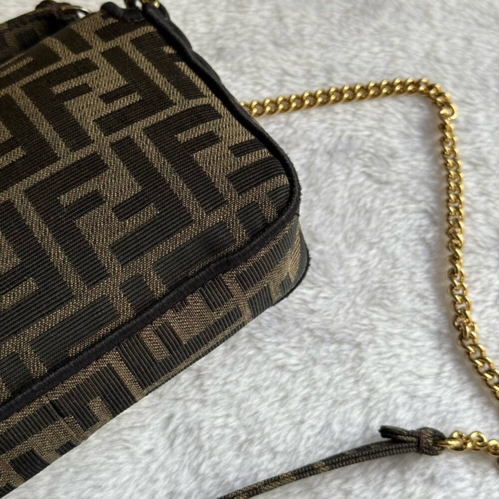 FENDI FF Logo Baguette Mini Bag in Jacquard Fabric (Brown) - Picture 3 of 8